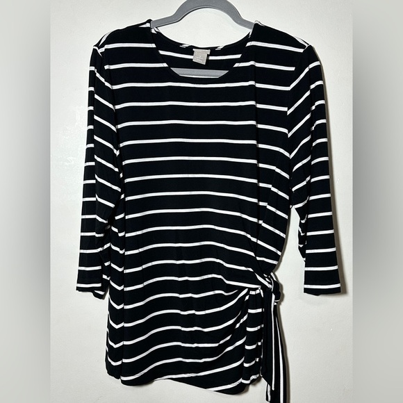 Chico’s Black and White Striped Women's Top with Side Tie Size 3 (XL) - Picture 9 of 9
